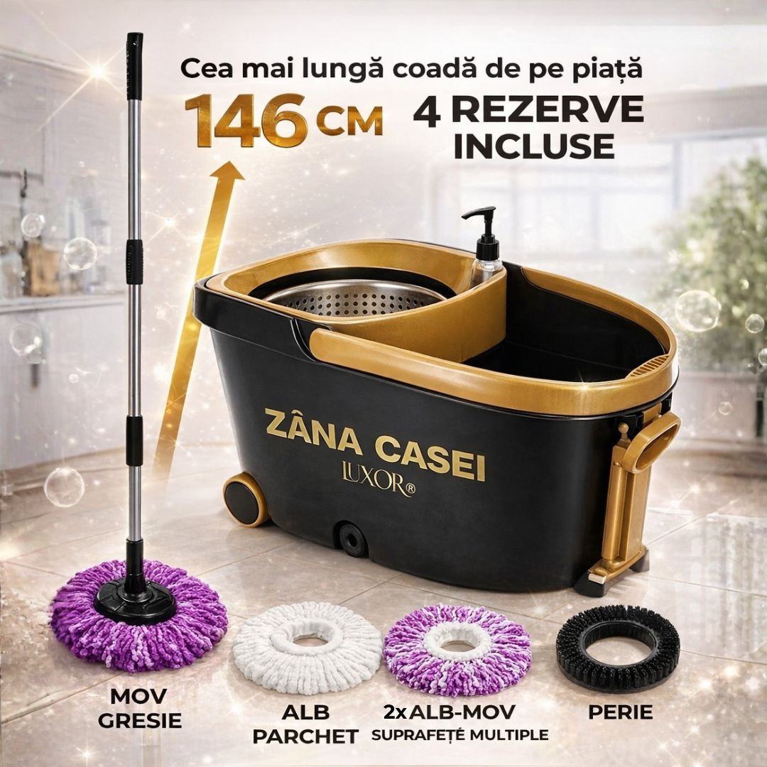 Ceseo　30セット Mop Rotativ Zâna Casei® Luxor – Set Premium cu 4 Rezerve, Cuva din
