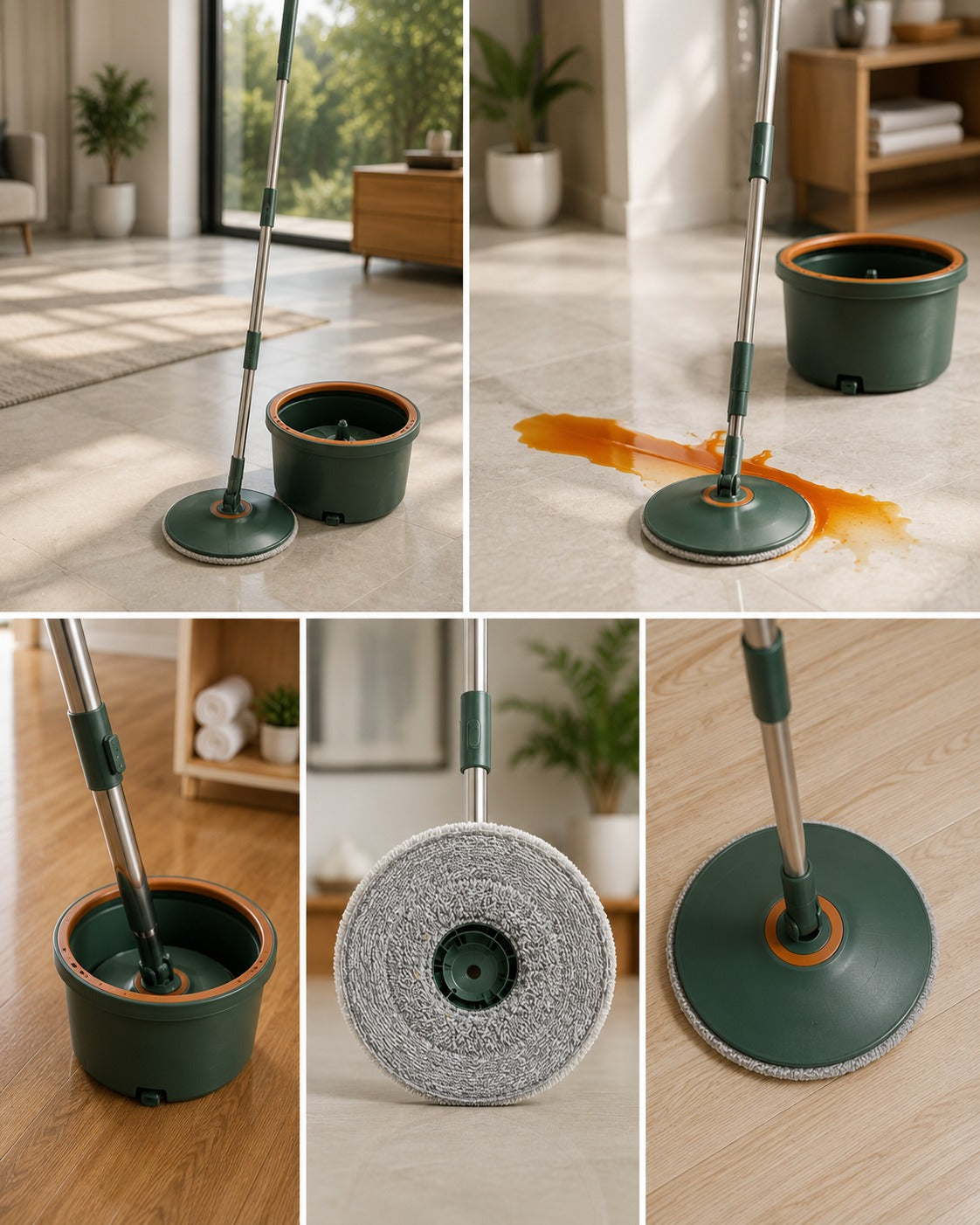 Mop Rotativ 360° Zâna Casei® Deluxe – Găleată, 4 Lavete, Separare Apă Curată/Murdară, Tijă Inox ZanaCasei.Ro