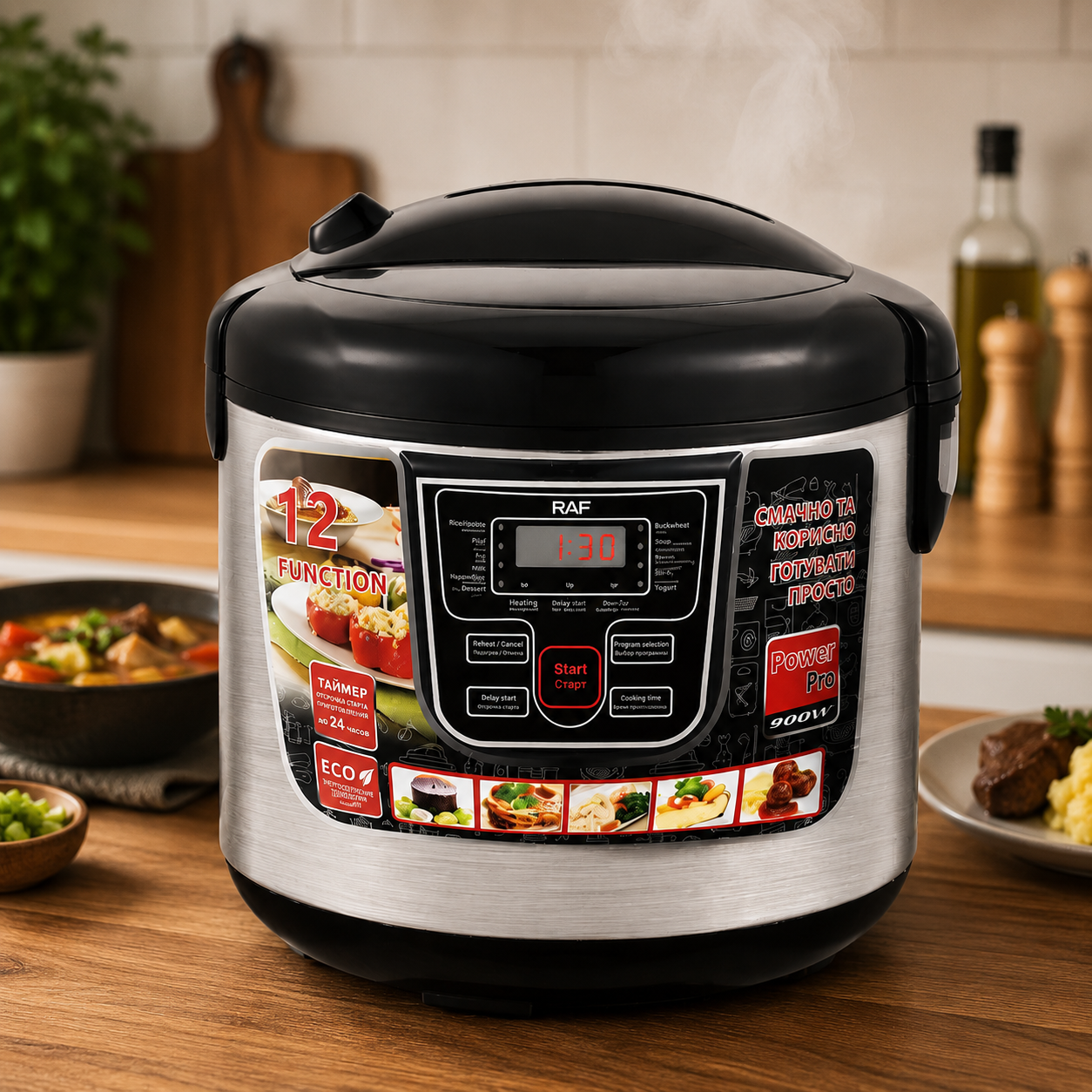 Oală Multifuncțională 6L 900W – 12 Programe, Vas Ceramic, Display Digital, Accesorii Incluse