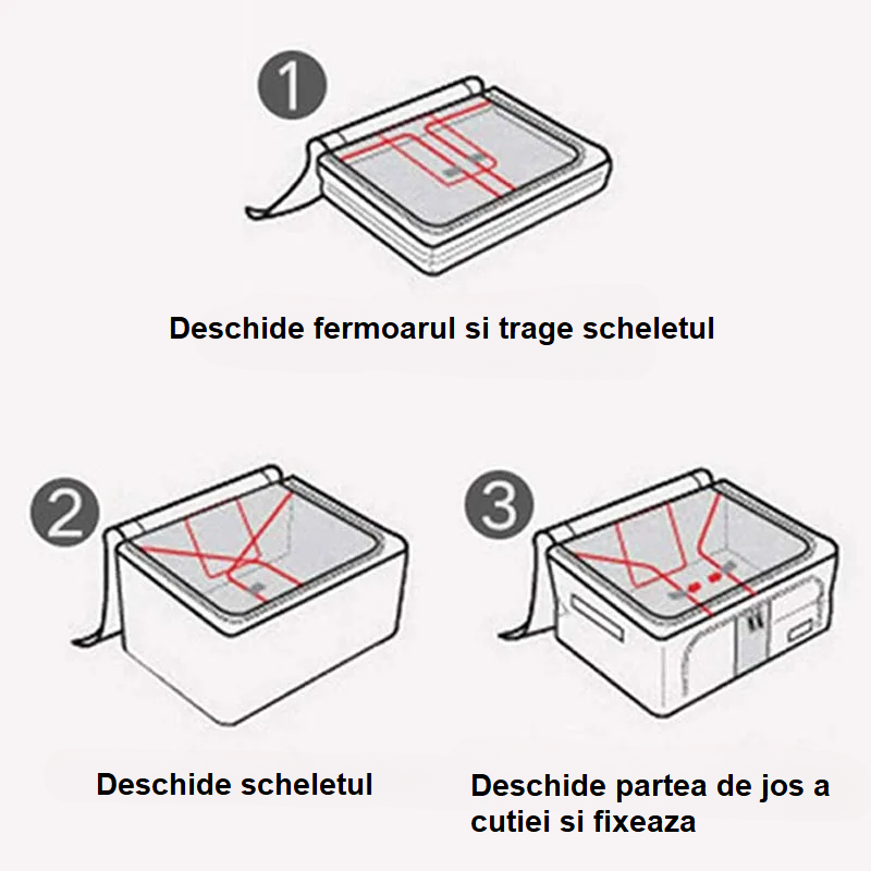 1+1 Cutie de Depozitare Pliabilă Crem, 66L – Textil Premium, Fereastră, Fermoar Dublu, Cadru Metalic, 50x40x33 cm