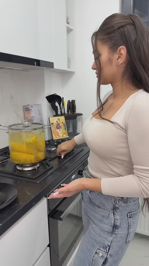 Oală Transparentă din Sticlă Borosilicată 5.5L cu Capac – Zâna Casei, Modernă, Rezistentă la Căldură