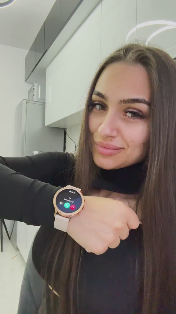 Ceas Smartwatch Dama, Curea Metalica și Silicon Sunshine Gold