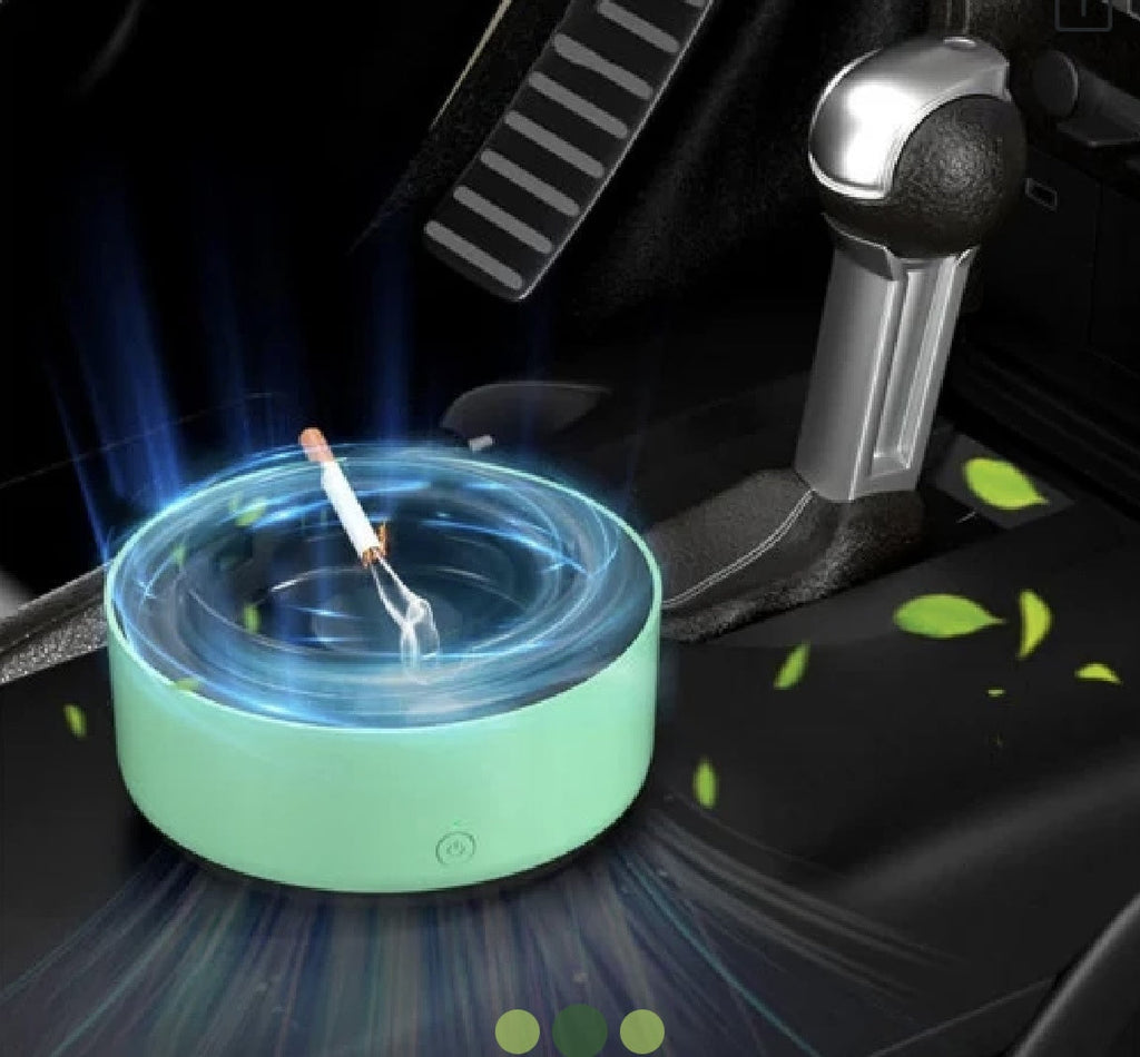 Scrumiera electrica cu aspiratie directa, rasina epoxidica anti-topire, purificator de aer cu ioni negativi, odorizant pentru eliminarea mirosului, fumului, pentru casa, birou, masina, functioneaza cu baterii, cu oprire automata, alba