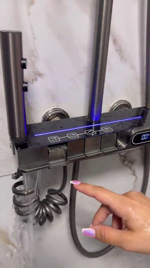 Coloană de Duș Premium – Ploaie Relaxantă, Termostat Inteligent, LED, Rotire 360°, 4 Jeturi de Apă