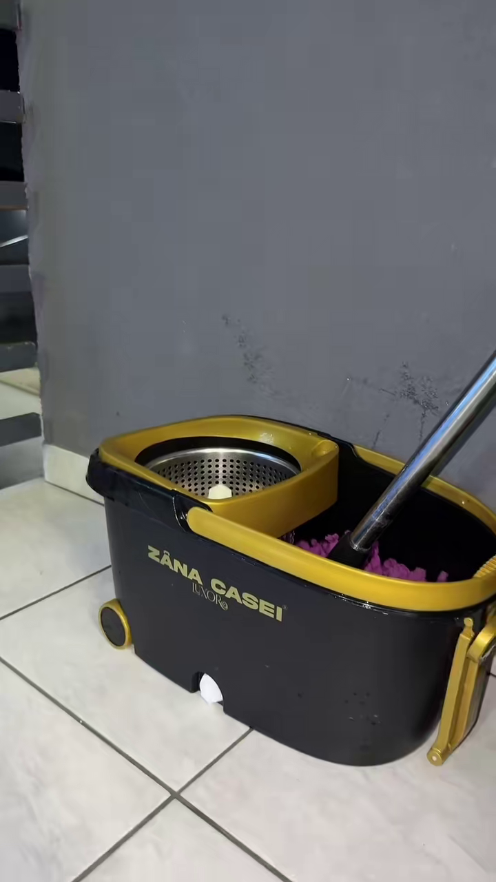 Mop Rotativ Zâna Casei® Luxor – Set Premium cu 4 Rezerve, Cuva din Inox